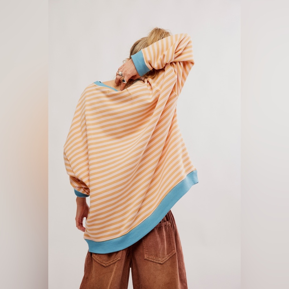 FREE PEOPLE We The Free Classic Striped Crew in Latte Combo NWOT - Picture 2 of 7